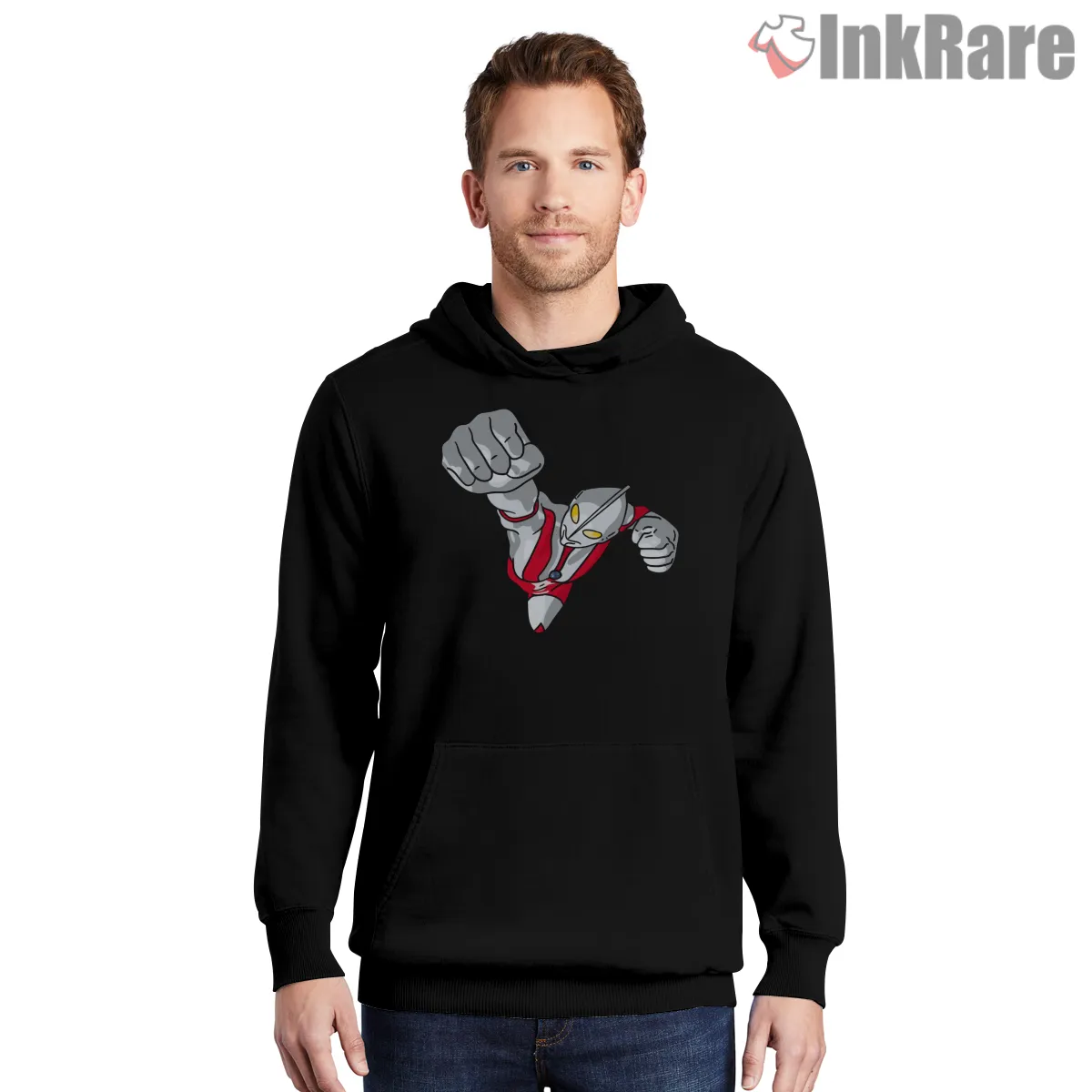 Flying Ultraman Classic Hero Punch Hoodie Black Flying Ultraman Classic Hero Punch Shirt on black hoodie for men graphic tee