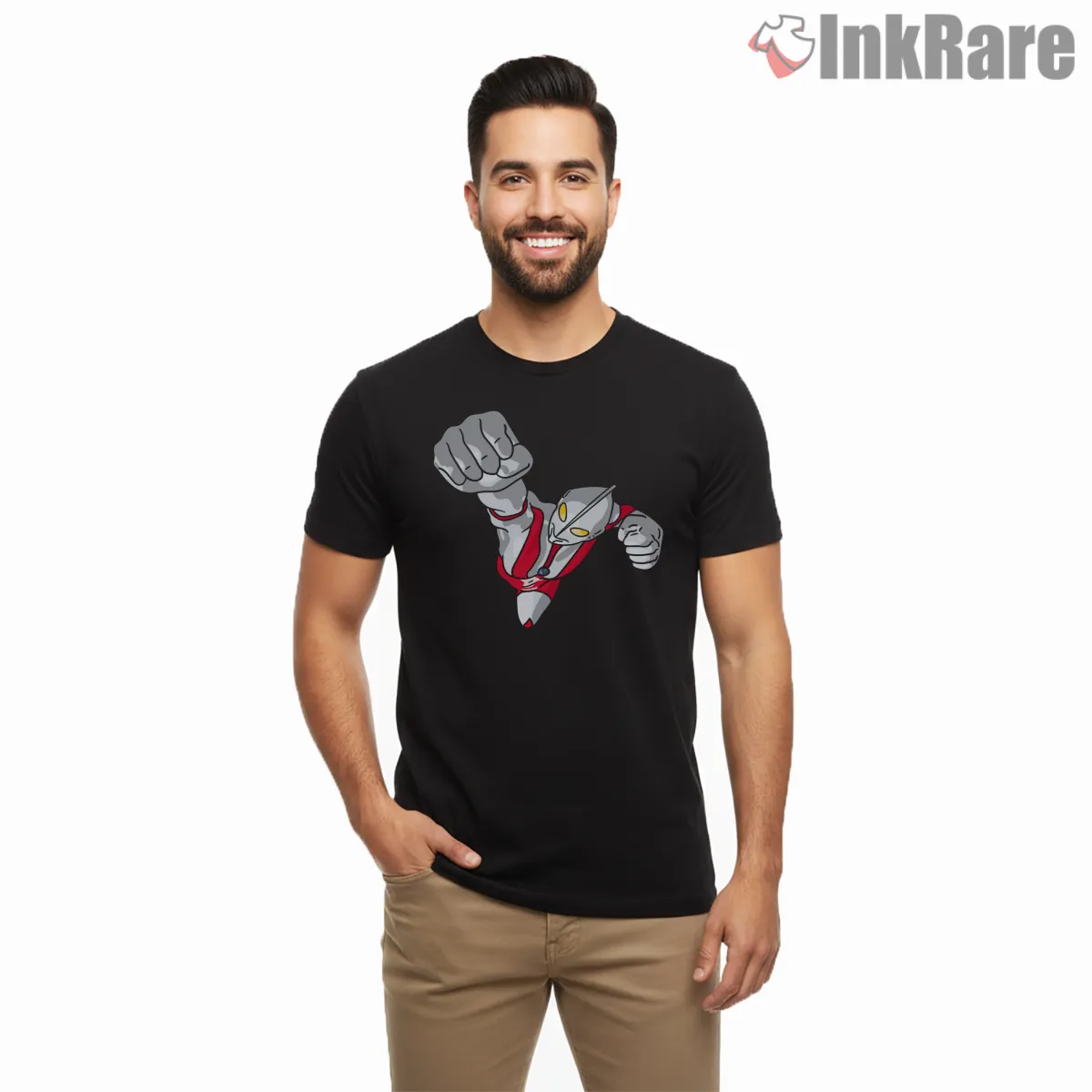 Flying Ultraman Classic Hero Punch Short Sleeve Black Flying Ultraman Classic Hero Punch Shirt on black short sleeve shirt for men graphic tee