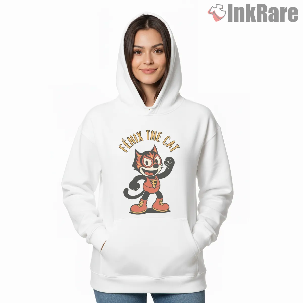 Fnix The Cat Fire Spirit Mascot Hoodie White Fnix The Cat Fire Spirit Mascot Shirt on white hoodie for women graphic tee
