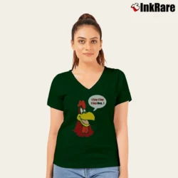 Women’s Foghorn Leghorn Cartoon V-Neck Tee in forest green | Chic Neckline, Soft Texture