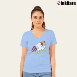 Women’s Foghorn Leghorn Looney Tunes Cartoon V-Neck Tee in light blue | Chic Neckline, Soft Texture