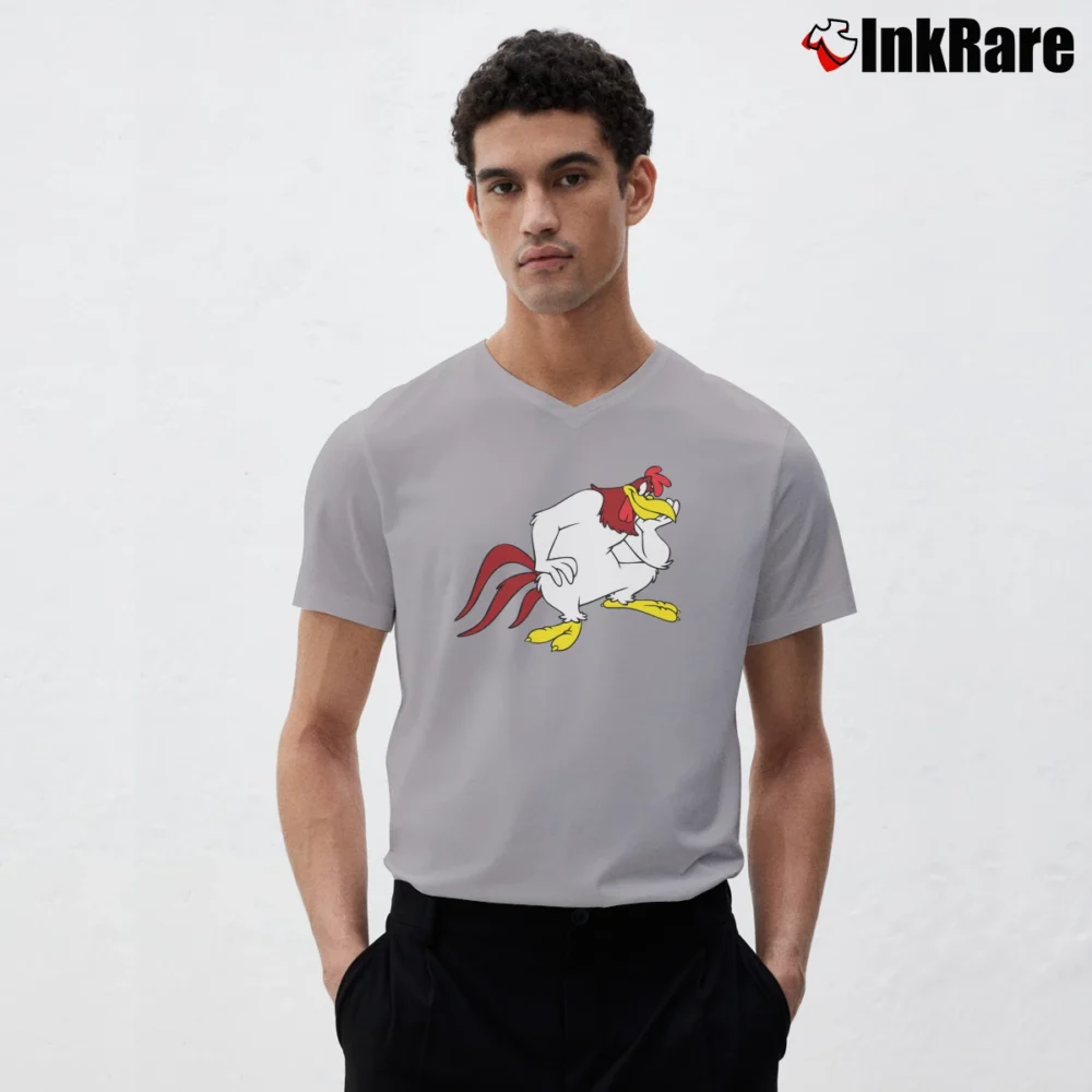 Men’s Foghorn Leghorn Looney Tunes Cartoon V-Neck Tee in sport grey | Sharp, Breathable, Everyday Staple