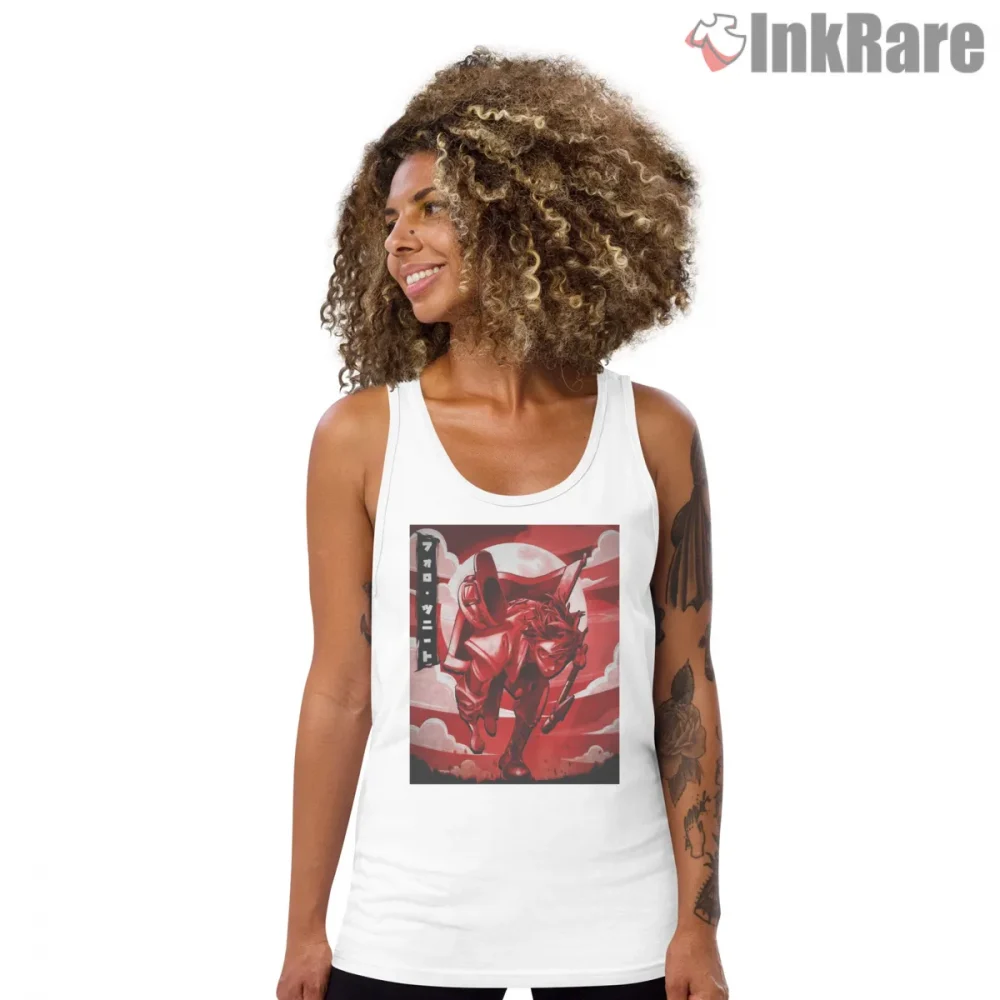 Follo Red Action Dynamic Pose Gachiakuta Shirt on white tank top for women graphic tee