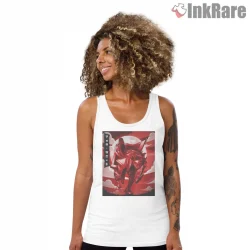 Follo Red Action Dynamic Pose Gachiakuta Shirt on white tank top for women graphic tee