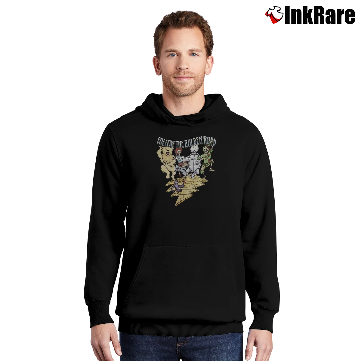 Men’s Follow The Golden Road Grateful Dead Wizard Of Oz Pullover Hoodie in black | Cozy, Durable, Modern Fit