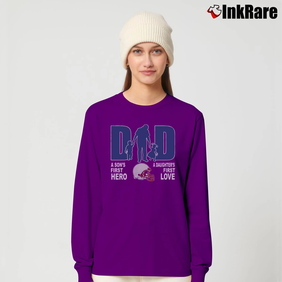 Football Dad Sons First Hero Daughters Love Patriots Fathers Day Women’s Long-Sleeve Top in purple – Effortless Layer Women’s Football Dad Sons First Hero Daughters Love Patriots Fathers Day Long-Sleeve Top in purple | Sleek, Versatile, All-Season