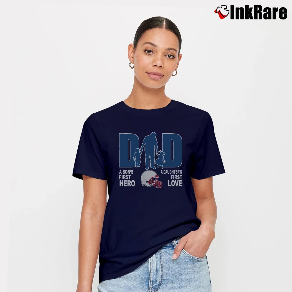 Football Dad Sons First Hero Daughters Love Patriots Fathers Day Women’s Signature Tee in navy – Effortless Style Women’s Football Dad Sons First Hero Daughters Love Patriots Fathers Day Signature T-Shirt in navy | Soft, Flattering Fit