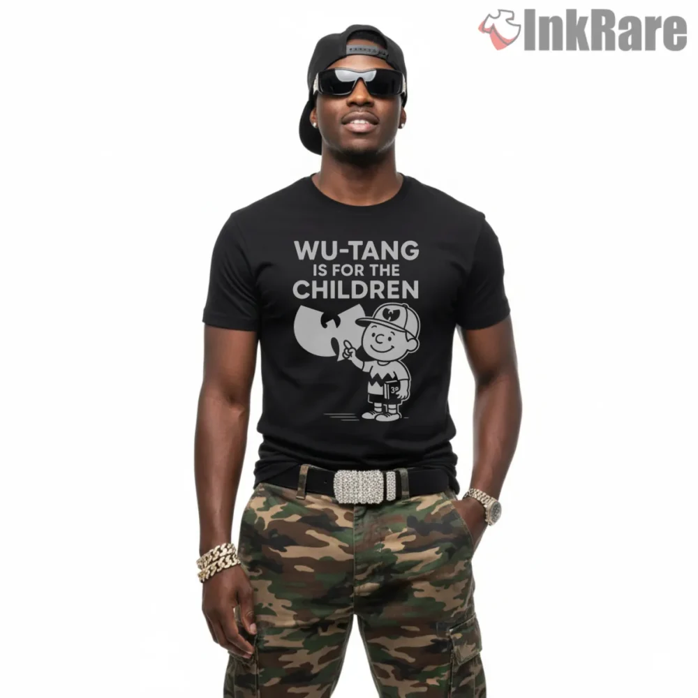 For The Children Cartoon Kid Wu Tang Shirt on black short sleeve shirt for men graphic tee
