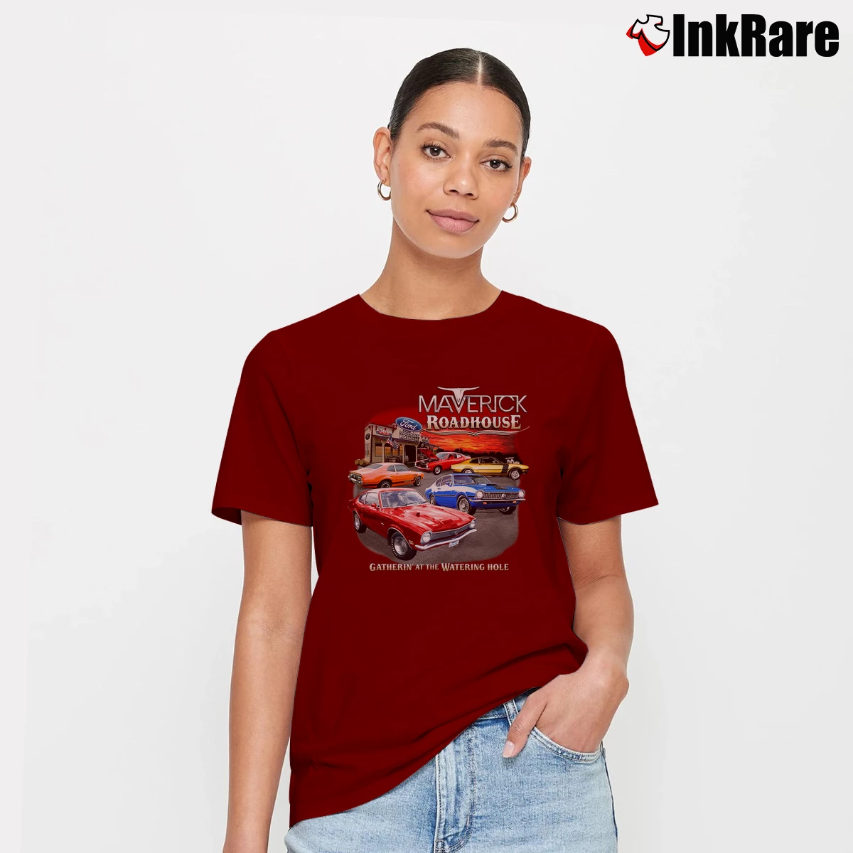 Ford Maverick 1970–1977 Preshrunk Women’s Signature Tee in maroon – Effortless Style Women’s Ford Maverick 1970–1977 Preshrunk Signature T-Shirt in maroon | Soft, Flattering Fit