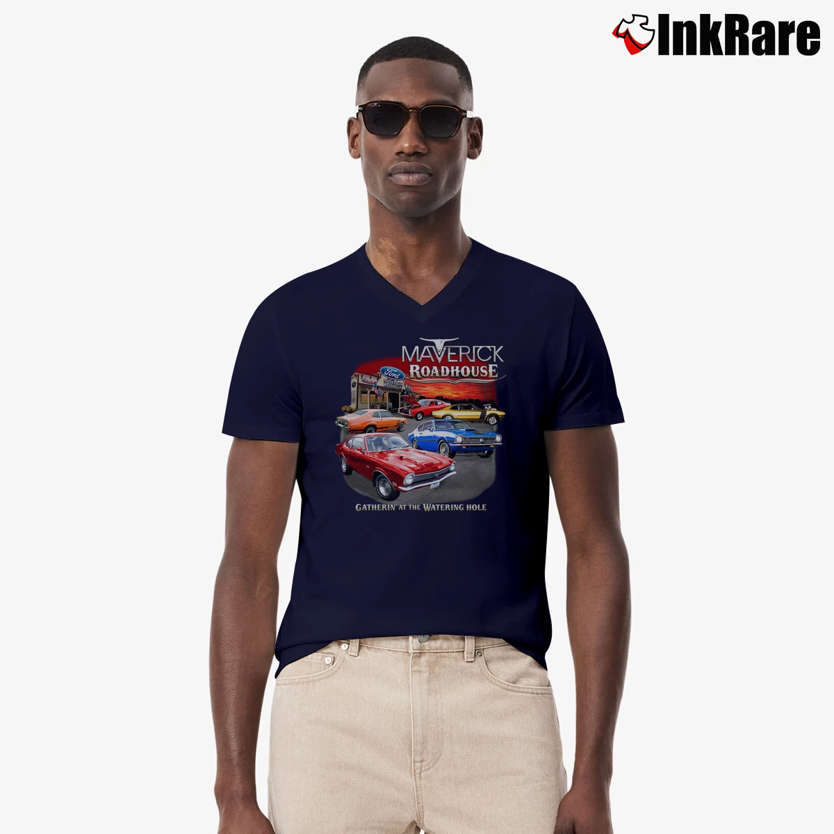 Ford Maverick 1970–1977 Preshrunk Men’s V-Neck Tee in navy – Modern Essential Men’s Ford Maverick 1970–1977 Preshrunk V-Neck Tee in navy | Sharp, Breathable, Everyday Staple