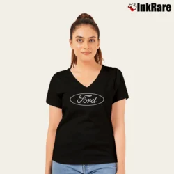 Women’s Ford Oval Logo Automotive Classic V-Neck Tee in black | Chic Neckline, Soft Texture