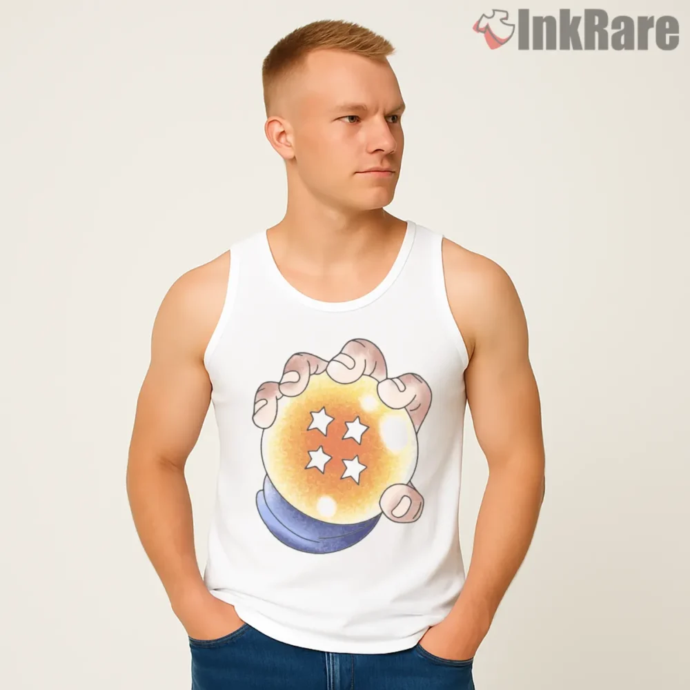 Four Star Dragon Ball Hand Illustration Shirt on white tank top for men graphic tee