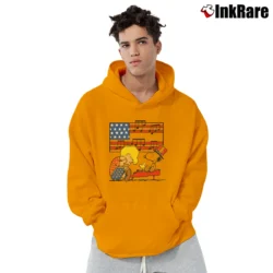 Men’s Fourth Of July Schroeder Playing Piano Woodstock And Snoopy Pullover Hoodie in orange | Cozy, Durable, Modern Fit