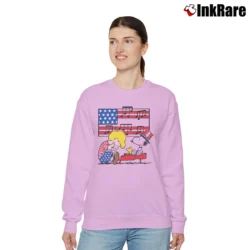 Women’s Fourth Of July Schroeder Playing Piano Woodstock And Snoopy Relaxed Sweatshirt in light pink | Soft, Laid-Back Vibe