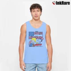 Men’s Fourth Of July Schroeder Playing Piano Woodstock And Snoopy Tank Top in light blue | Breathable, Active-Friendly Design