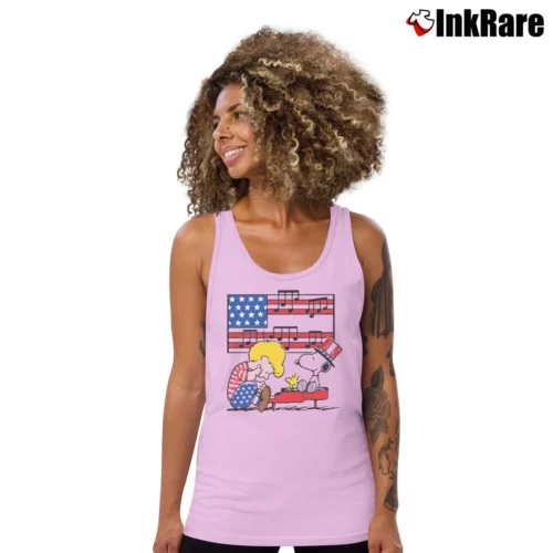 Fourth Of July Schroeder Playing Piano Woodstock And Snoopy Women’s Essential Tank in light pink – Summer Ready Women’s Fourth Of July Schroeder Playing Piano Woodstock And Snoopy Tank Top in light pink | Lightweight, Movement-Friendly