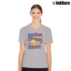 Women’s Fourth Of July Schroeder Playing Piano Woodstock And Snoopy V-Neck Tee in sport grey | Chic Neckline, Soft Texture