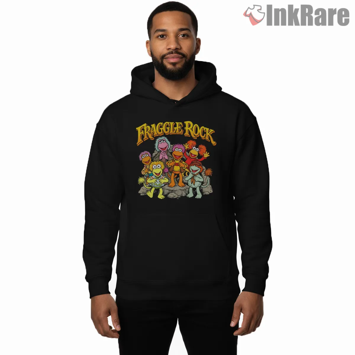 Fraggle Rock Group Characters Classic Cartoon Ensemble Hoodie Black Fraggle Rock Group Characters Classic Cartoon Ensemble Shirt on black hoodie for men graphic tee