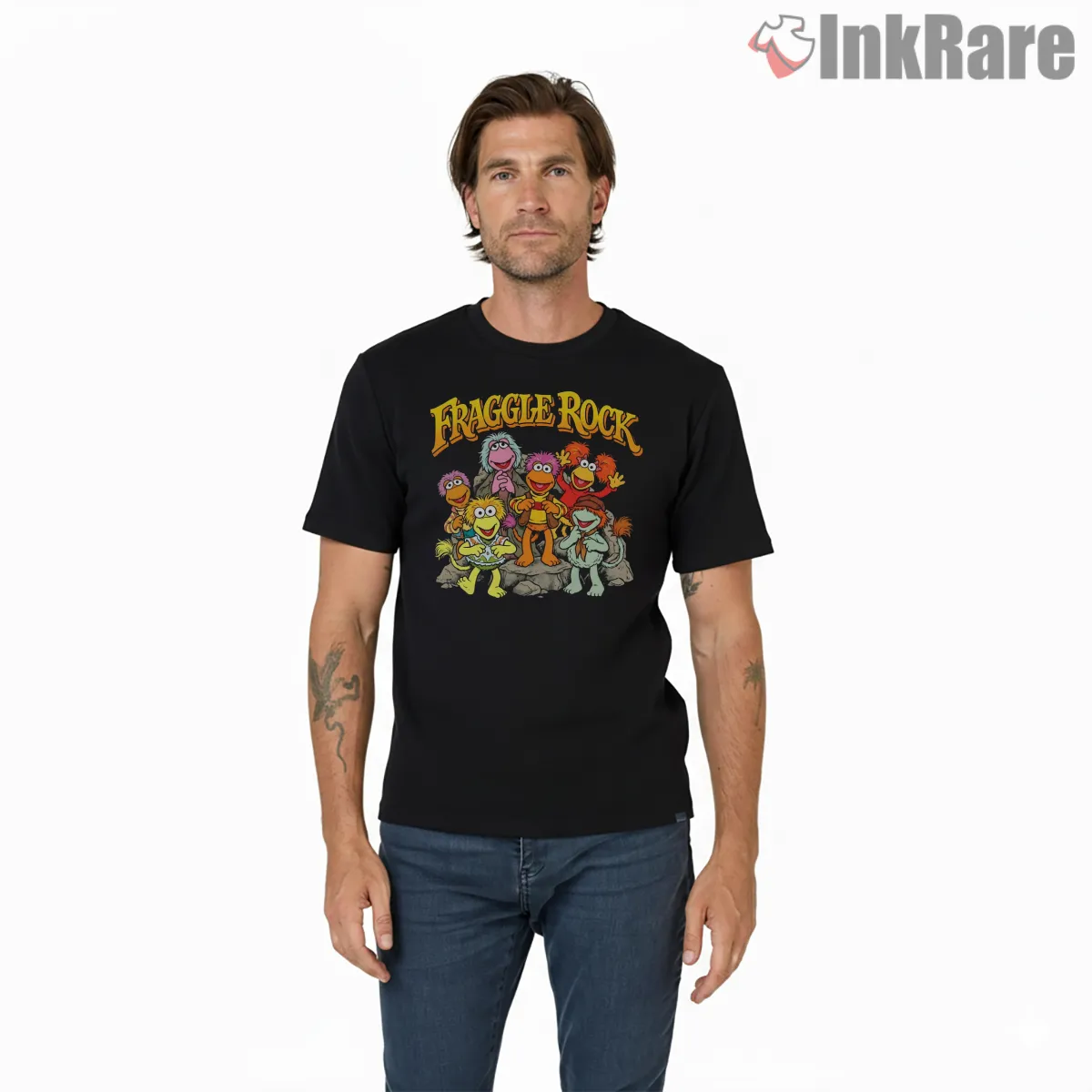 Fraggle Rock Group Characters Classic Cartoon Ensemble Short Sleeve Black Fraggle Rock Group Characters Classic Cartoon Ensemble Shirt on black short sleeve shirt for men graphic tee