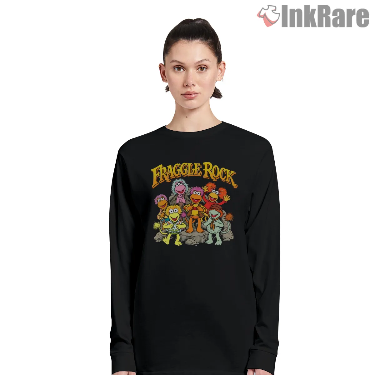Fraggle Rock Group Characters Classic Cartoon Ensemble Long Sleeve Black Fraggle Rock Group Characters Classic Cartoon Ensemble Shirt on black long sleeve shirt for women graphic tee