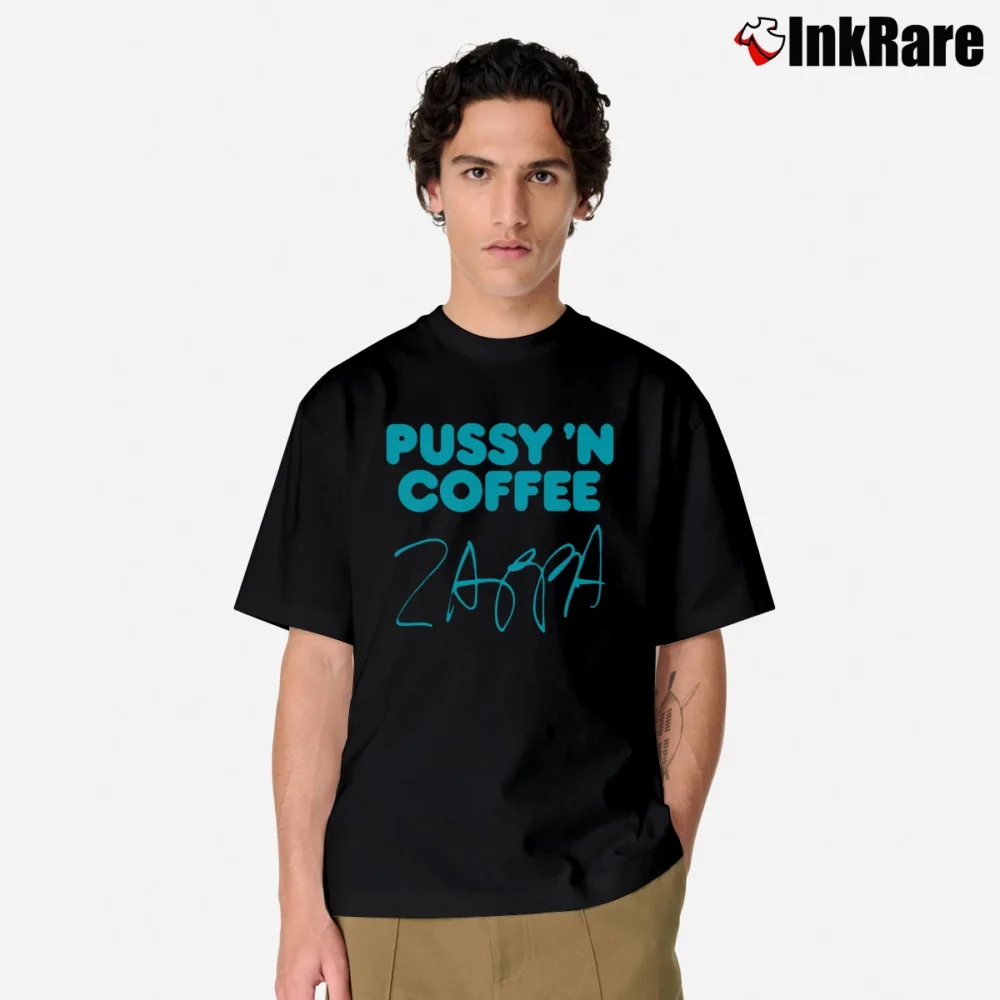 Men’s Frank Zappa Pussy N Coffee Classic T-Shirt in black | Soft, Breathable Everyday Wear