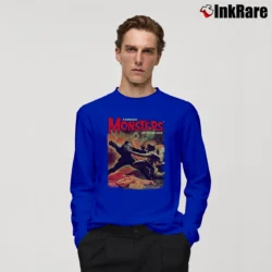 Men’s Frankenstein Vs Wolf Man Monsters Long-Sleeve Shirt in royal blue | Sleek, Lightweight, Year-Round Wear