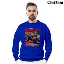 Men’s Frankenstein Vs Wolf Man Monsters Crewneck Sweatshirt in royal blue | Cozy Fabric, Clean Style