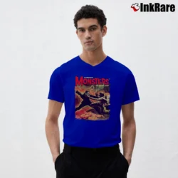 Men’s Frankenstein Vs Wolf Man Monsters V-Neck Tee in royal blue | Sharp, Breathable, Everyday Staple