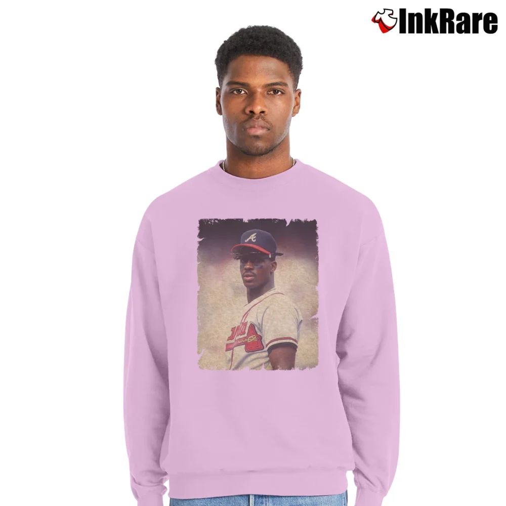 Men’s fred mcgriff atlanta braves retro baseball fan Crewneck Sweatshirt in light pink | Cozy Fabric, Clean Style