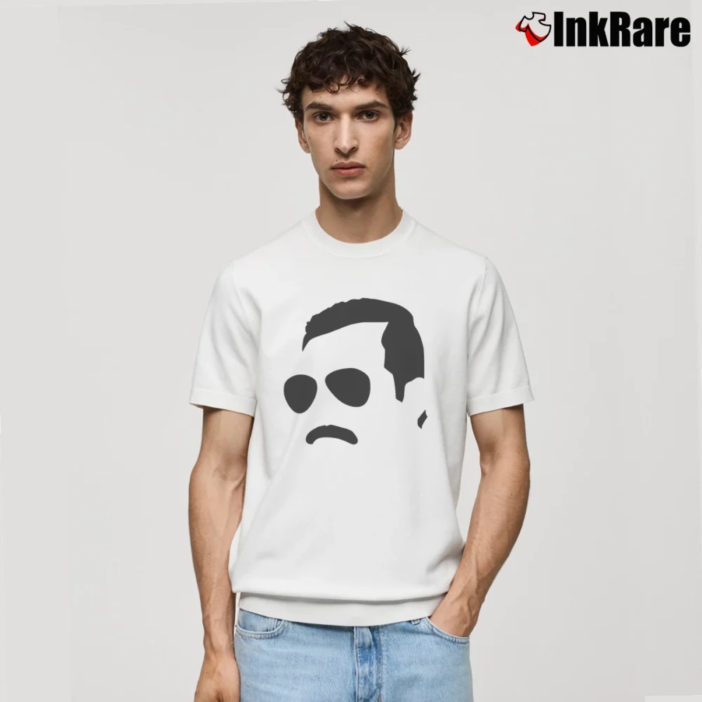 Men’s Freddie Mercury Monochrome Block Face Classic T-Shirt in white | Soft, Breathable Everyday Wear