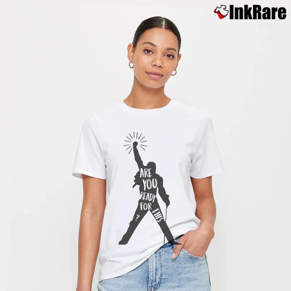 Women’s Freddie Mercury Silhouette Are You Ready Signature T-Shirt in white | Soft, Flattering Fit