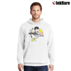 Men’s Freddie Mercury Snoopy Playing Guitar Peanuts Pullover Hoodie in white | Cozy, Durable, Modern Fit