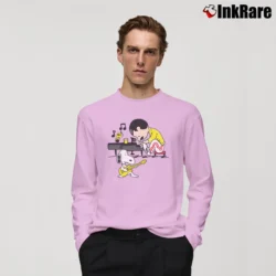 Men’s Freddie Mercury Snoopy Playing Guitar Peanuts Long-Sleeve Shirt in light pink | Sleek, Lightweight, Year-Round Wear