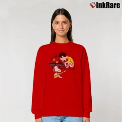 Women’s Freddie Mercury Snoopy Playing Guitar Peanuts Relaxed Sweatshirt in red | Soft, Laid-Back Vibe