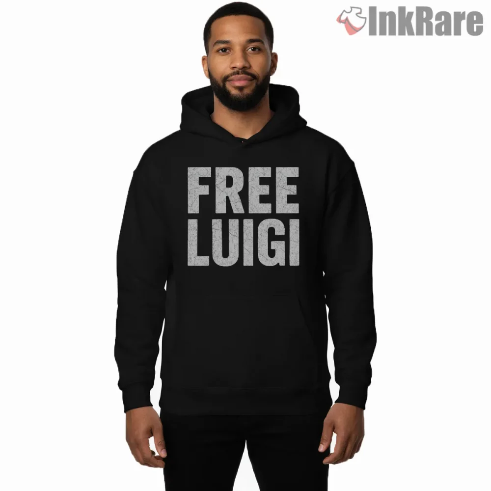 Free Luigi Bold Meme Statement Gaming Shirt on black hoodie for men graphic tee