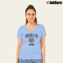 Women’s Free State Brooklyn Tiger Graphic V-Neck Tee in light blue | Chic Neckline, Soft Texture