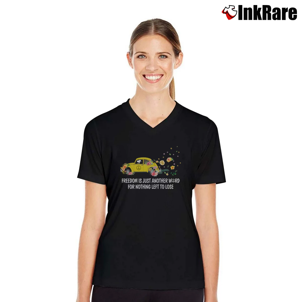 Freedom Is Just Another Word For Nothing Left To Lose Snoopy Women’s V-Neck Tee in black – Flattering Fit Women’s Freedom Is Just Another Word For Nothing Left To Lose Snoopy V-Neck Tee in black | Chic Neckline, Soft Texture