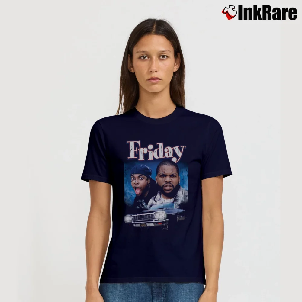 Women’s Friday Movie Ice Cube And Chris Tucker Signature T-Shirt in navy | Soft, Flattering Fit