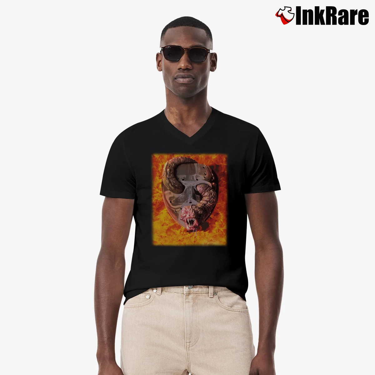 Men’s Friday The 13th Jason Goes To Hell Evil Home V-Neck Tee in black | Sharp, Breathable, Everyday Staple