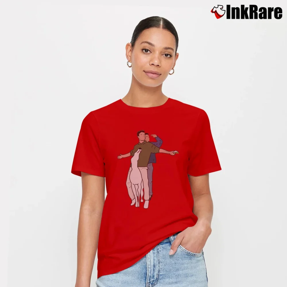 Women’s Friends Joey Chandler Dog Moving Day Signature T-Shirt in red | Soft, Flattering Fit