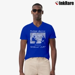 Men’s Friends Phoebe Buffay Performing Smelly Cat V-Neck Tee in royal blue | Sharp, Breathable, Everyday Staple