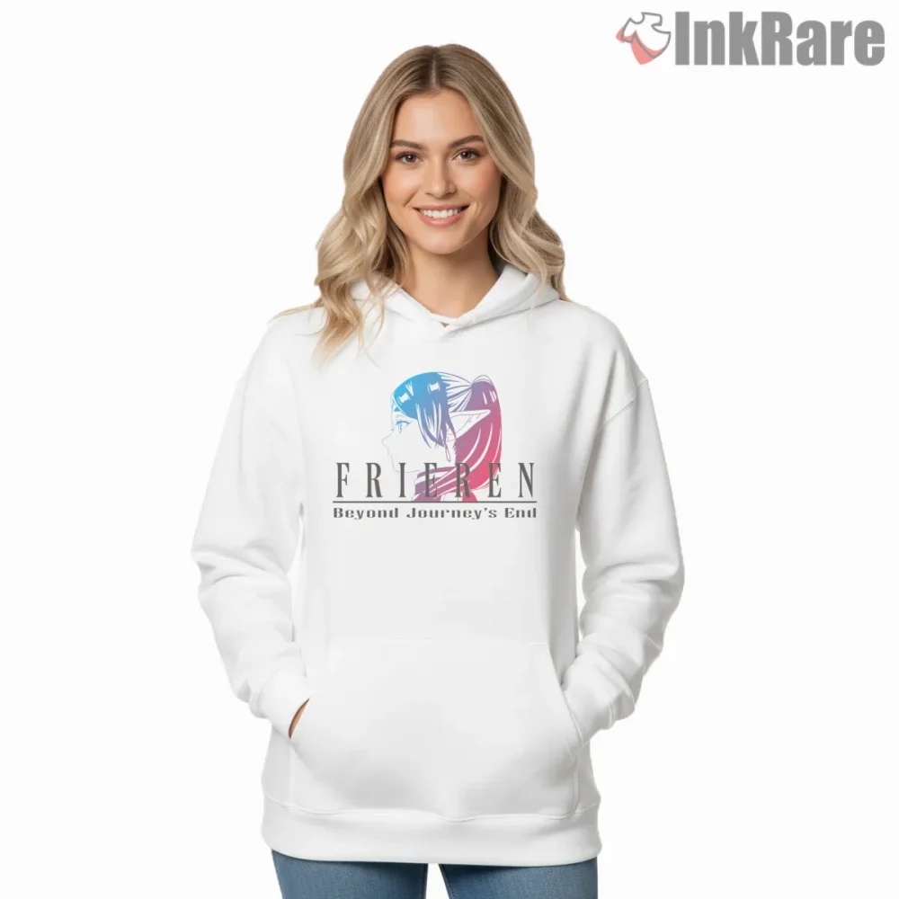 Frieren Dual Tone Profile Minimal Fantasy Anime Shirt on white hoodie for women graphic tee
