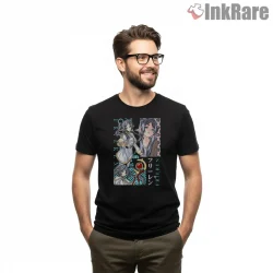 Frieren Eternal Journey Collage Fantasy Anime Shirt on black short sleeve shirt for men graphic tee