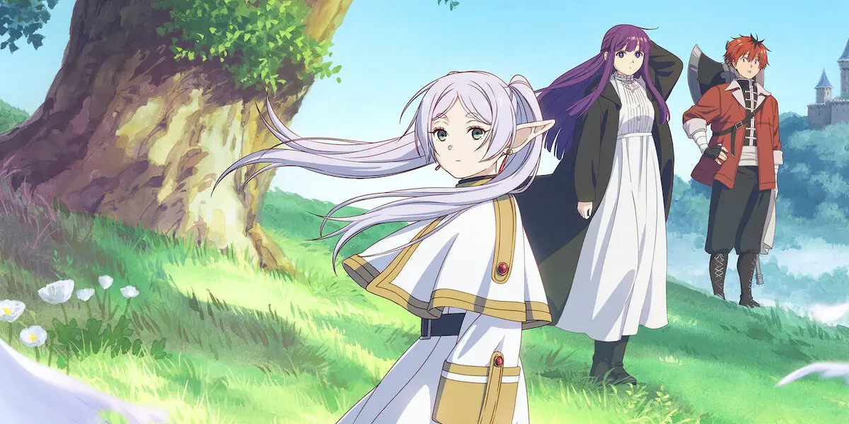 Frieren traveling with her companions during a quiet moment on their journey