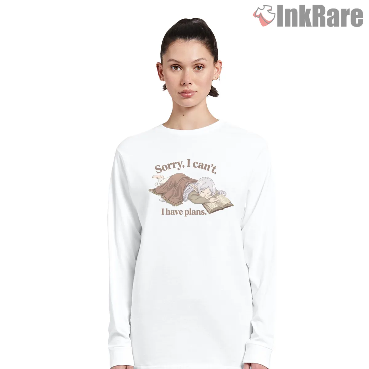 Frieren Lazy Reading Mood Cozy Fantasy Anime Shirt on white long sleeve shirt for women graphic tee
