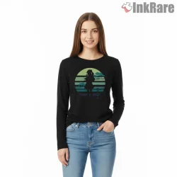Frieren Silhouette Sunset Horizon Fantasy Anime Shirt on black long sleeve shirt for women graphic tee