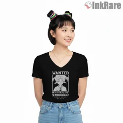 Frieren Wanted Poster Cute Minimal Anime Shirt on black v-neck shirt for women graphic tee