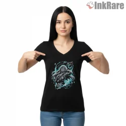 Frieren Water Magic Flowing Aura Fantasy Anime Shirt on black v-neck shirt for women graphic tee
