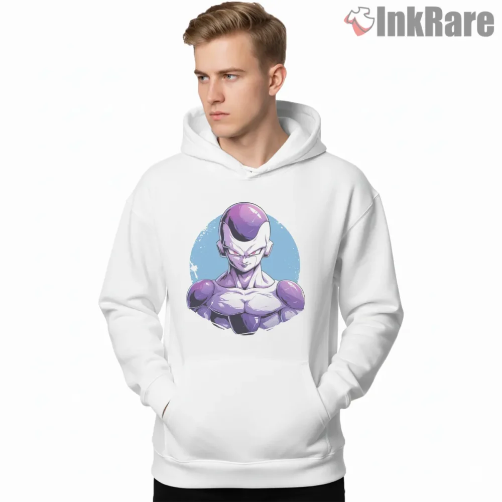 Frieza Cold Fury Purple Aura Shirt on white hoodie for men graphic tee
