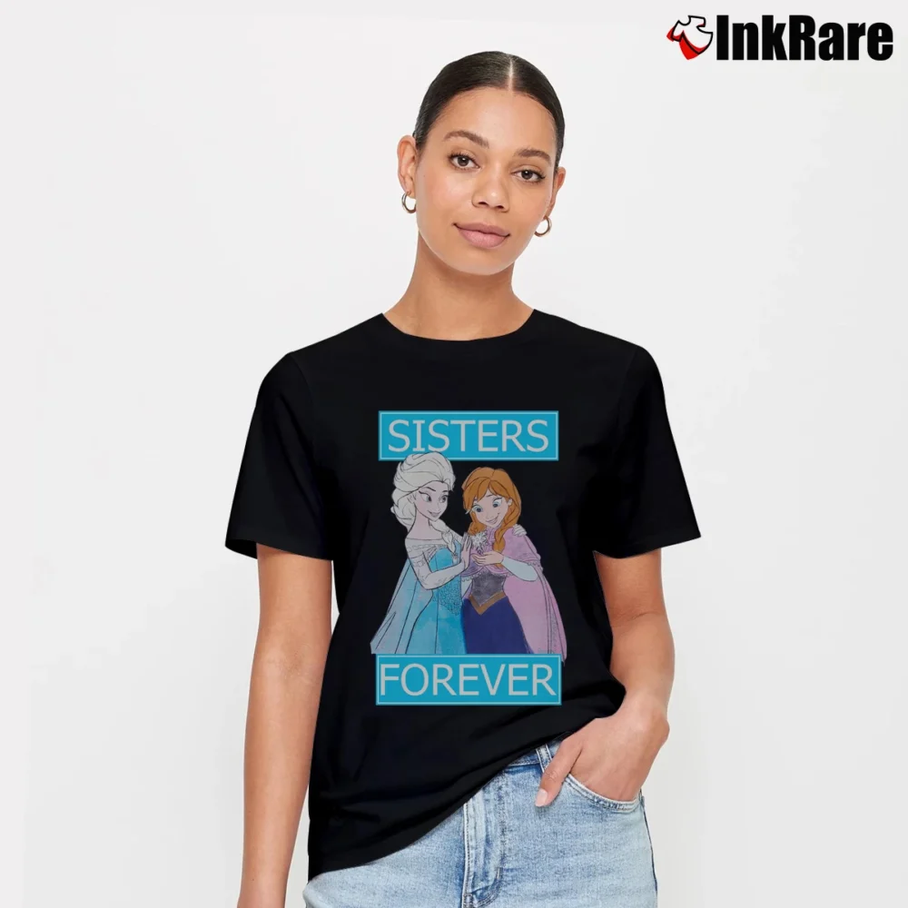 Women’s Frozen Elsa Anna Sisters Forever Girls Signature T-Shirt in black | Soft, Flattering Fit